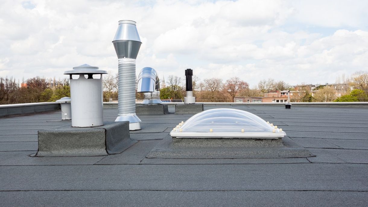 A felt roof that has been installed on a commercial building